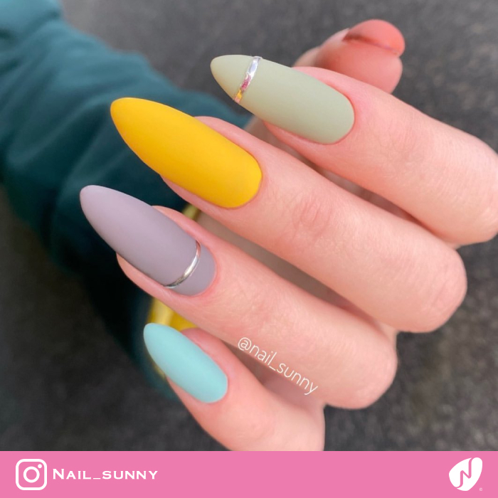 Colorful Matte Nails With Silver Lines